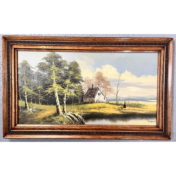 Vintage BRENNER ART Oil Painting Signed-Brenner, cabin scene - Picture 2 of 10